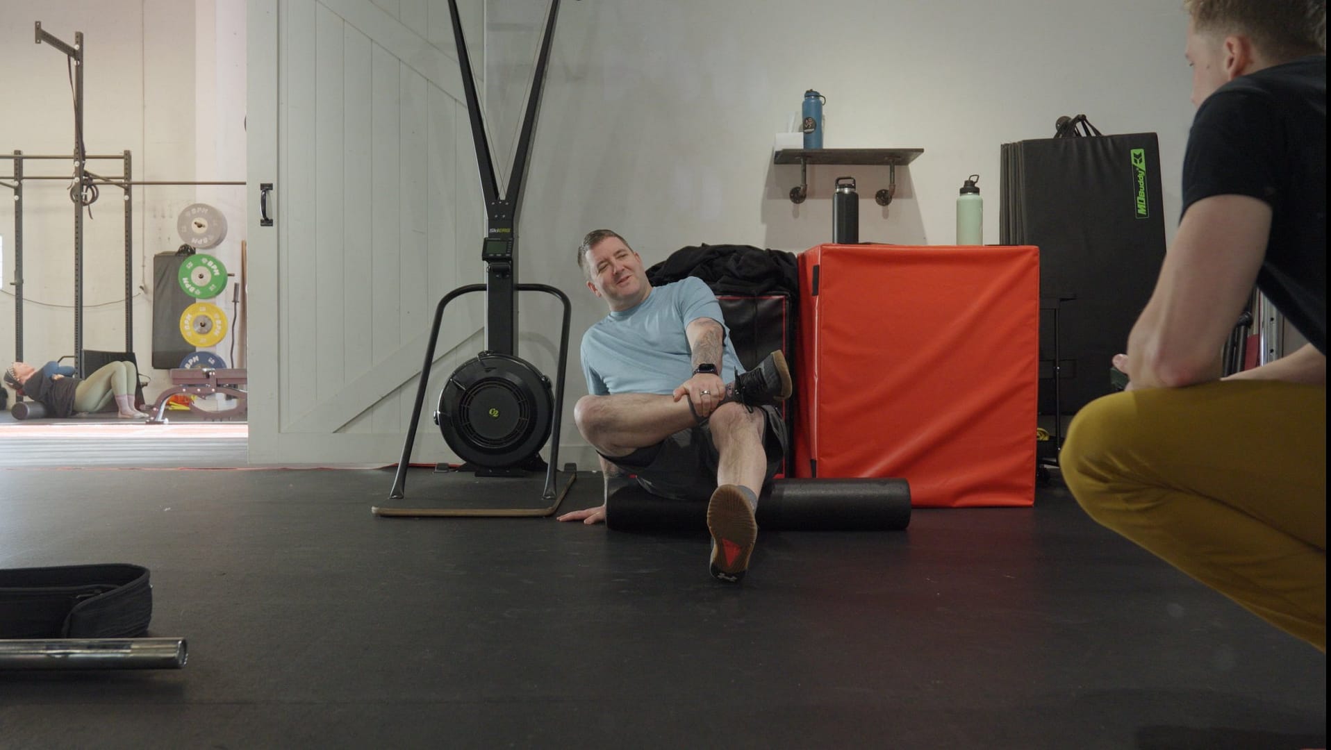 Personal Training Client foam rolling at BPM Fitness Centre in Victoria, BC