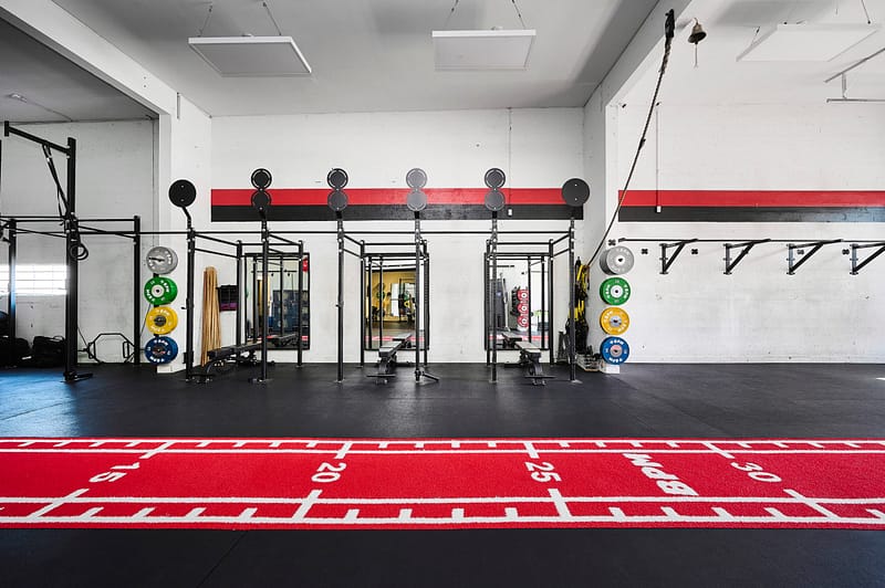 BPM Fitness Centre in Victoria, BC featuring wall ball targets, turf, and sled for HYROX